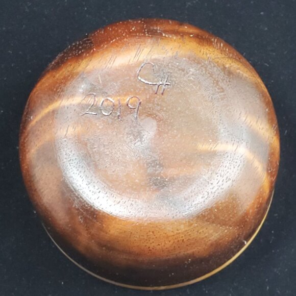 Vintage Wooden Trinket Jewelry Box Round with Inlaid Agate Top Lid - Picture 8 of 12